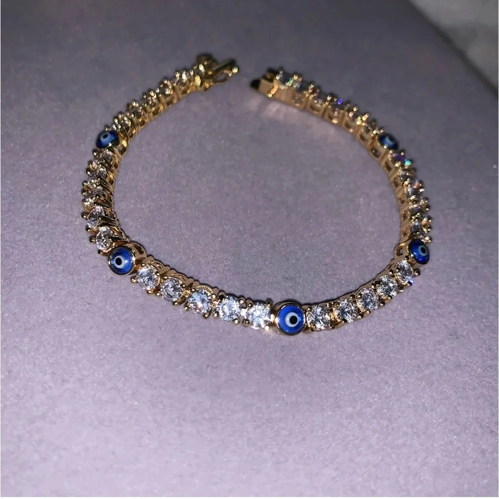 Gold and Blue Evil Eye Bracelet 8inch